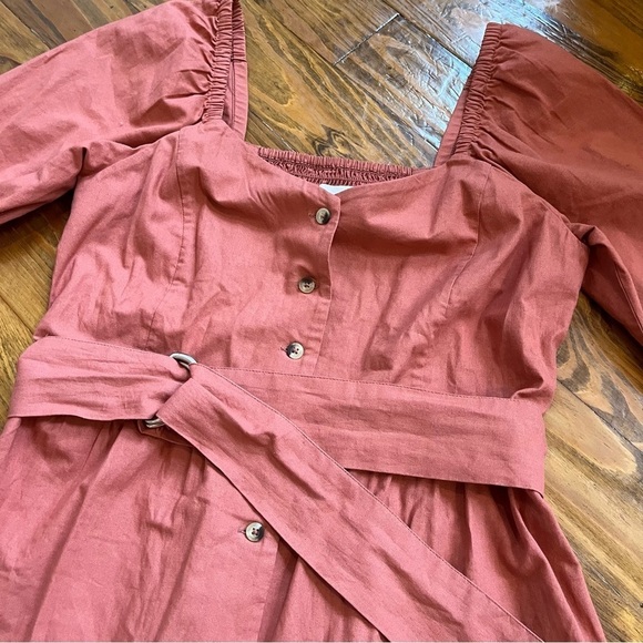 BA&SH Peach Organic Cotton Button Down Belted Cyrielle Dress in size  2 - Picture 7 of 12